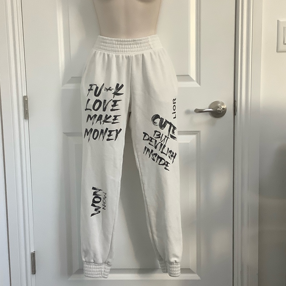 Women's White Graphic Jogger Pants, Size S